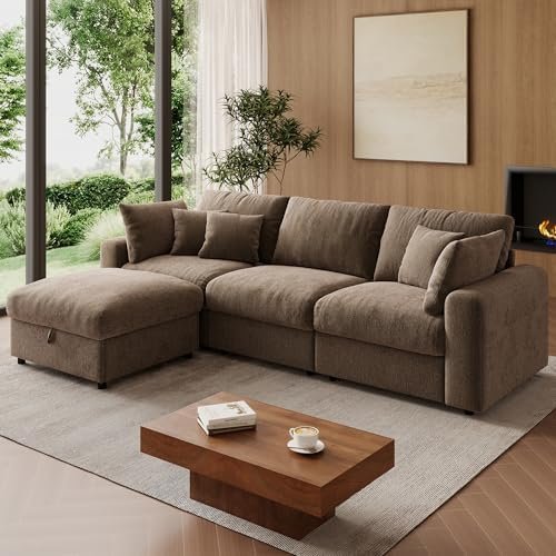 WorthFurni 110" Convertible L-Shape Cloud Sectional with Storage Ottoman