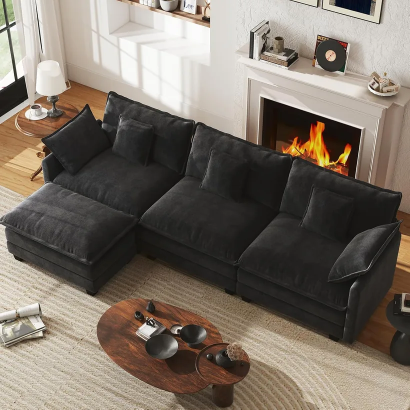 WorthFurni 111" L-Shape Cloud Sectional (3-Seat) with Deep Seat Cushions