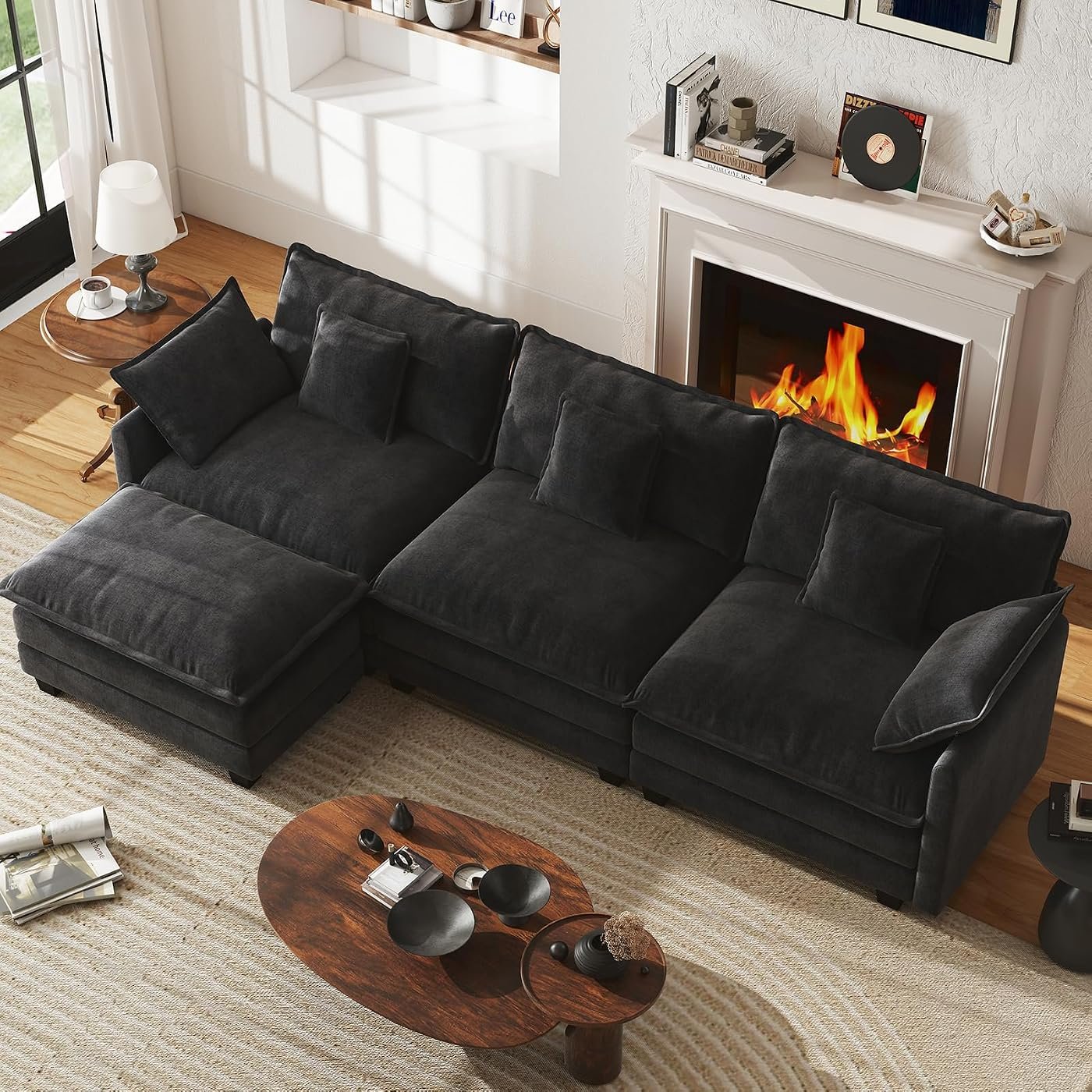 WorthFurni 111" L-Shape Cloud Sectional (3-Seat) with Deep Seat Cushions