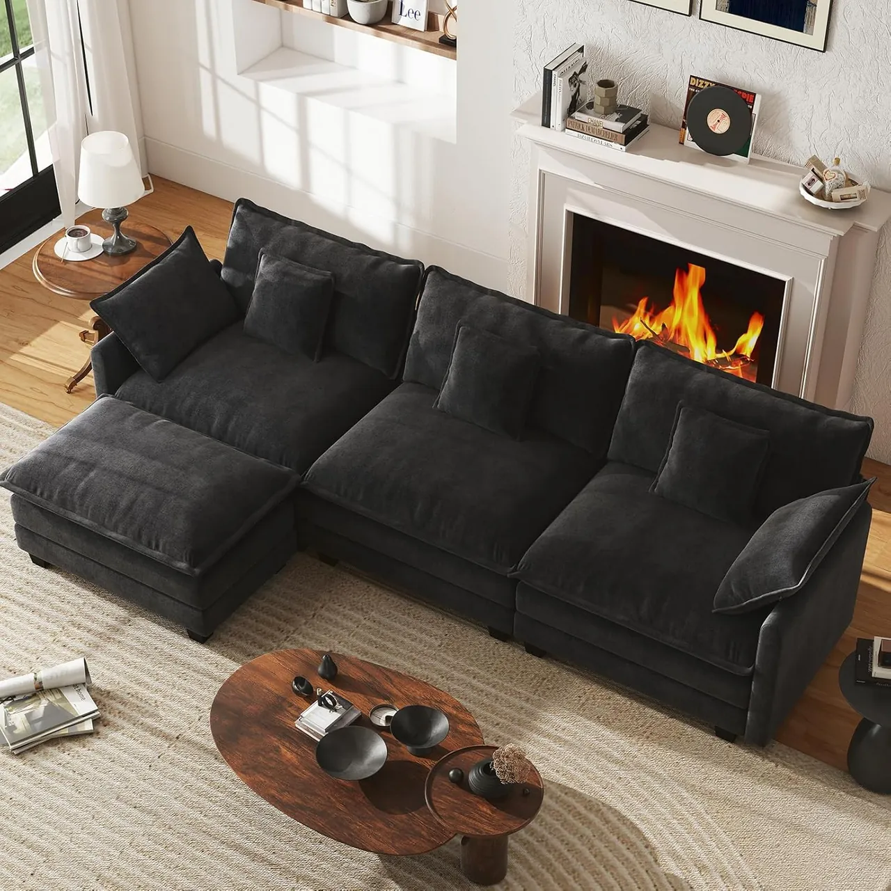 WorthFurni 111" L-Shape Cloud Sectional (3-Seat) with Deep Seat Cushions
