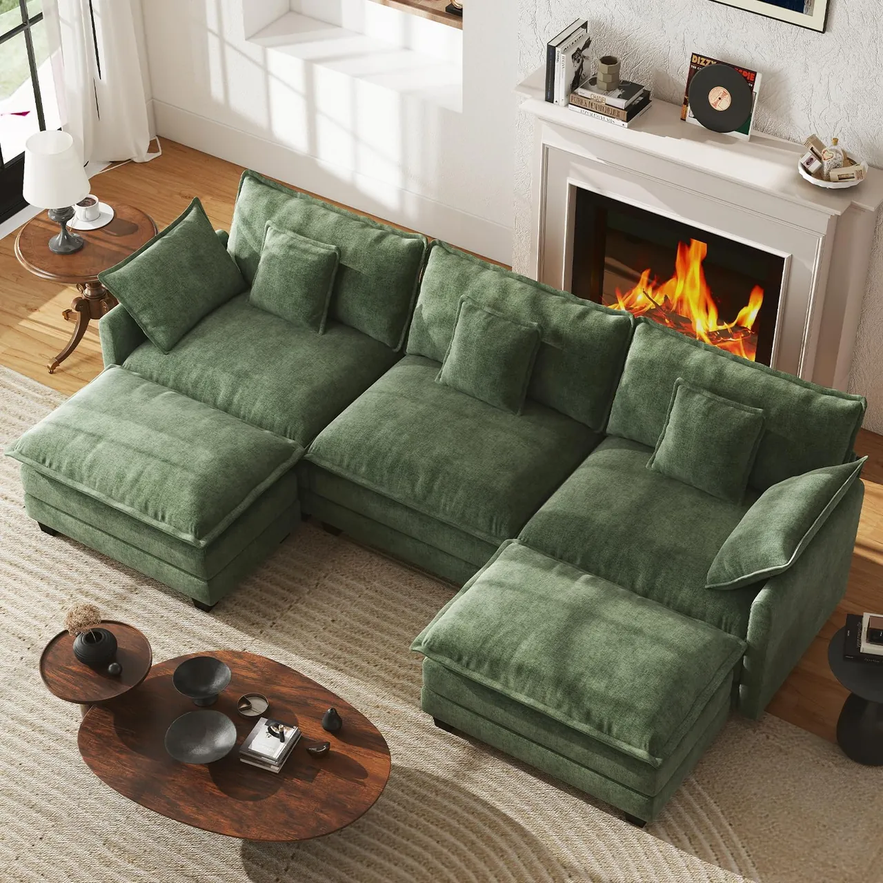 WorthFurni 111" U-Shape Cloud Sectional (5-Seat) with 2 Movable Ottomans