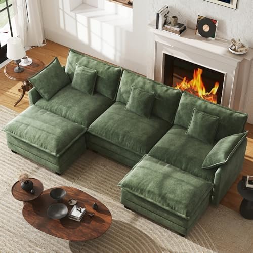 WorthFurni 111" U-Shape Cloud Sectional (5-Seat) with 2 Movable Ottomans