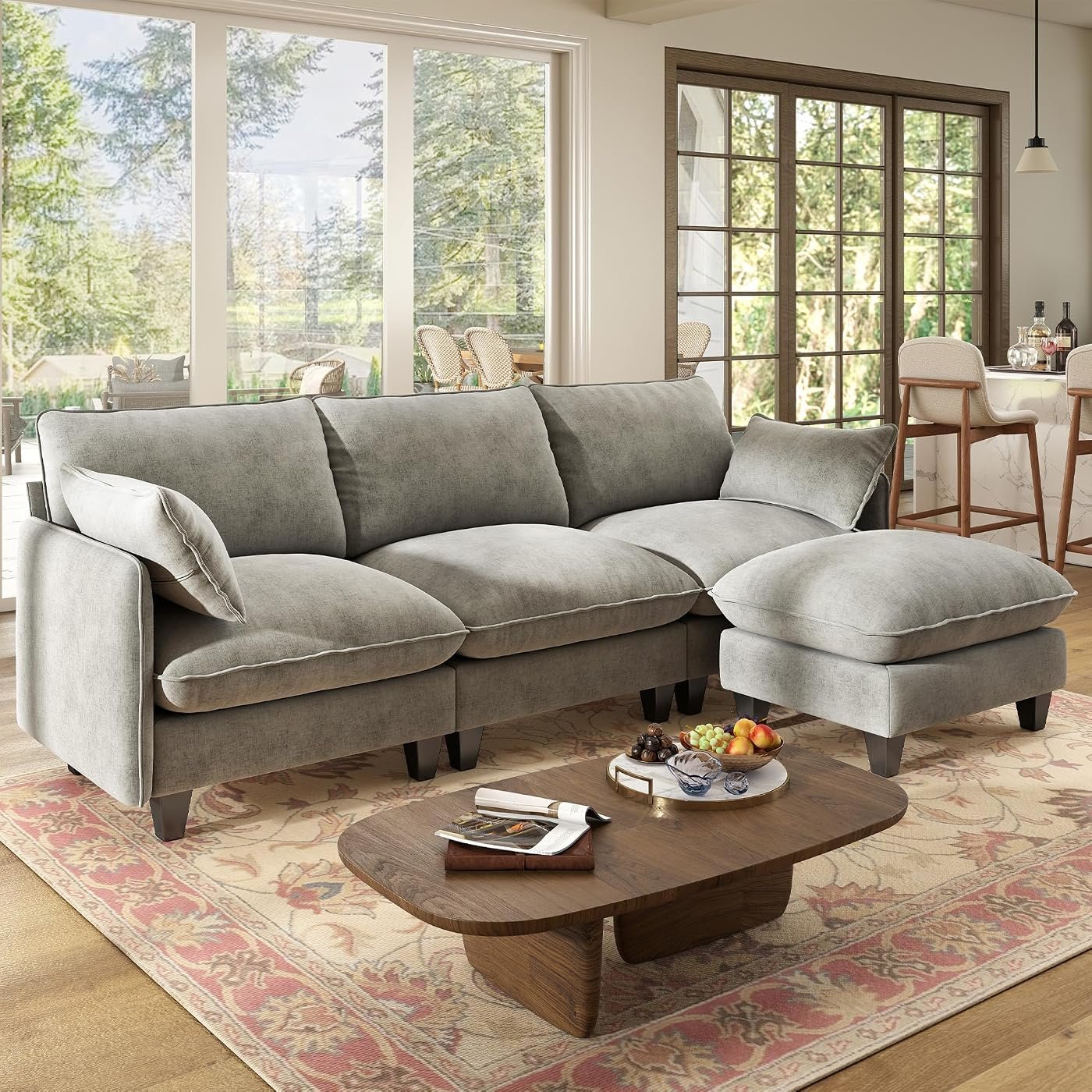 WorthFurni Snow Puff 105" L-Shape Cloud Sectional with Movable Ottomans