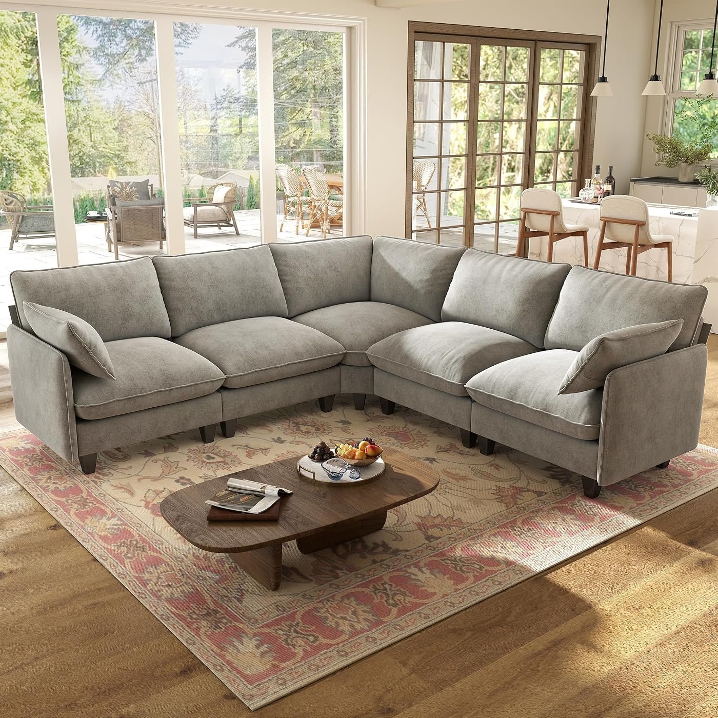 WorthFurni Snow Puff 107" V-Shape Cloud Sectional (5-Seat) with Ottomans