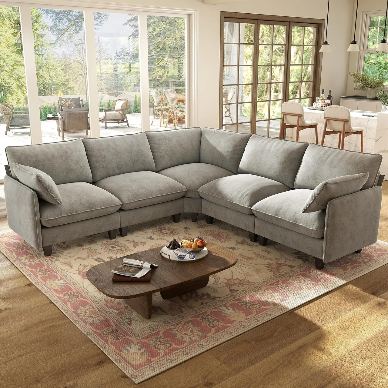 WorthFurni Snow Puff 107" V-Shape Cloud Sectional (5-Seat) with Ottomans
