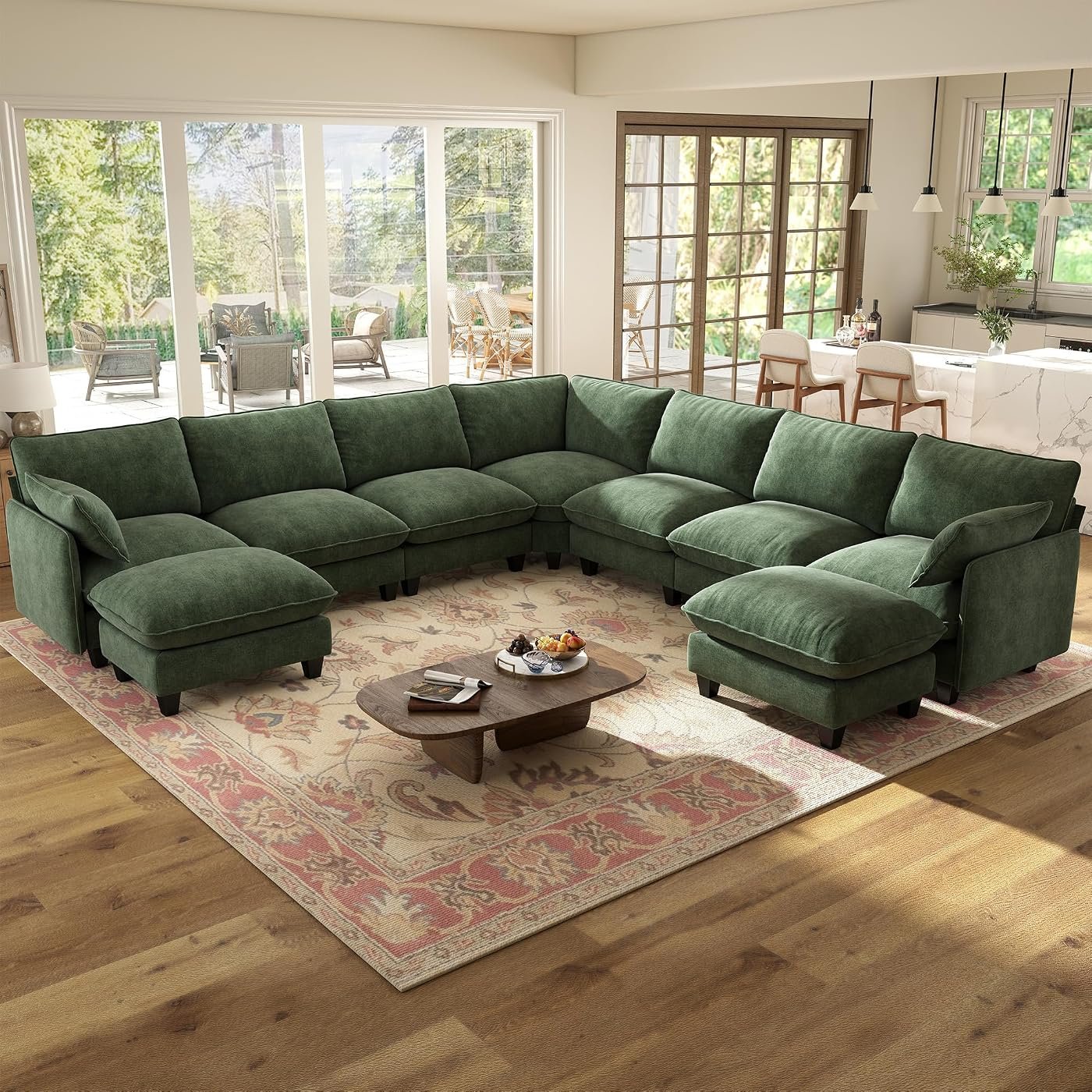 WorthFurni Snow Puff 141" Oversized V-Shape Cloud Sectional (9-Seat)