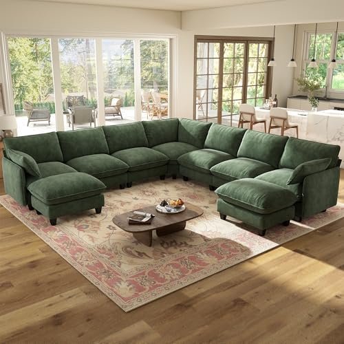 WorthFurni Snow Puff 141" Oversized V-Shape Cloud Sectional (9-Seat)